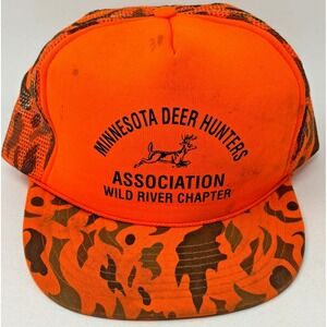 Y2K Minnesota Deer Hunters Assoc Trucker Hat Blaze Orange Camo Snapback Cap